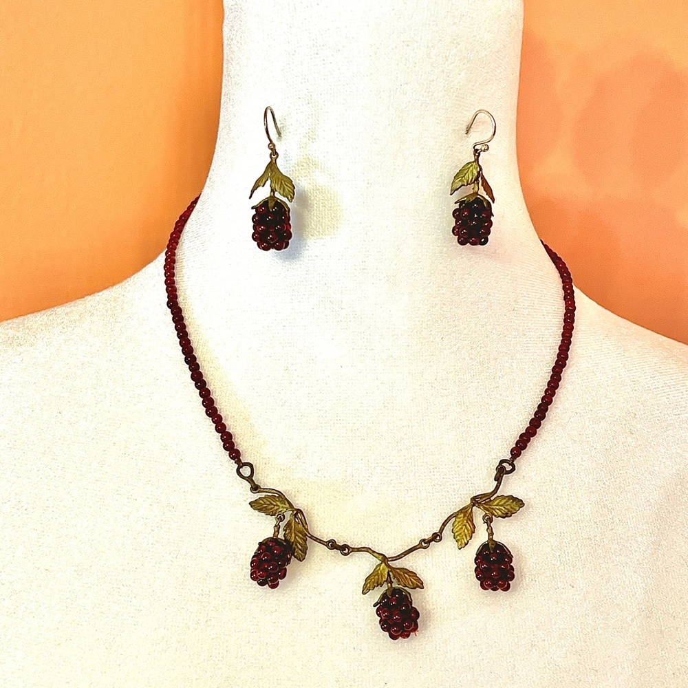 Michael Michaud Raspberry Garnet & Bronze Necklace & Earrings Jewelry Set - Picture 3 of 7